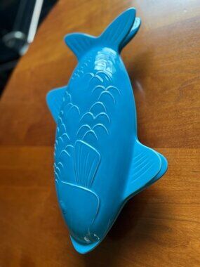 Vintage Chantal Blue Covered Stoneware  Fish Baker Dish With Lid